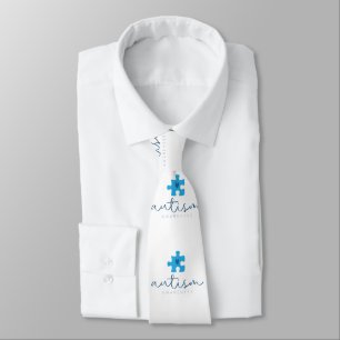 autism awareness blue puzzle piece heart neck tie