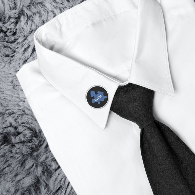 Autism Awareness Blue Puzzle Piece Monogram Silver Finish Lapel Pin (Creator Uploaded)