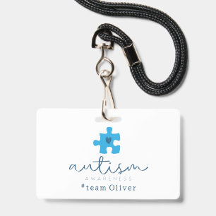 autism awareness blue puzzle piece #team name  badge
