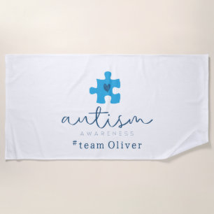 autism awareness blue puzzle piece #team name beach towel