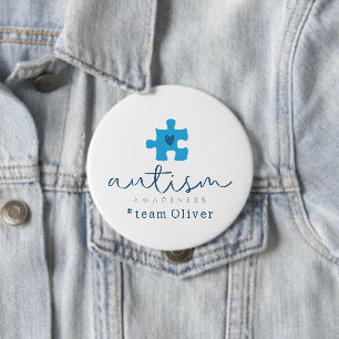 autism awareness blue puzzle piece #team name  button