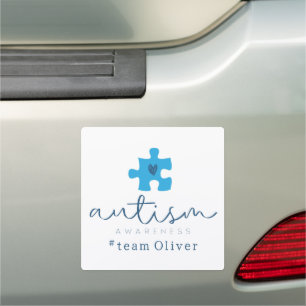 autism awareness blue puzzle piece #team name car magnet