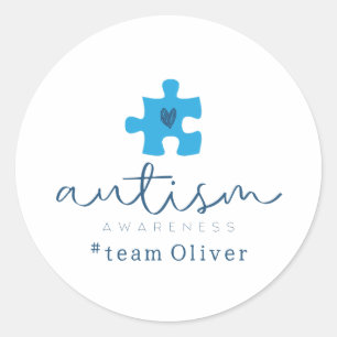 autism awareness blue puzzle piece #team name classic round sticker