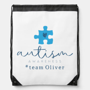 autism awareness blue puzzle piece #team name drawstring bag