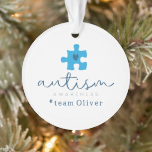 autism awareness blue puzzle piece #team name  ornament