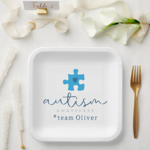 autism awareness blue puzzle piece #team name paper plates