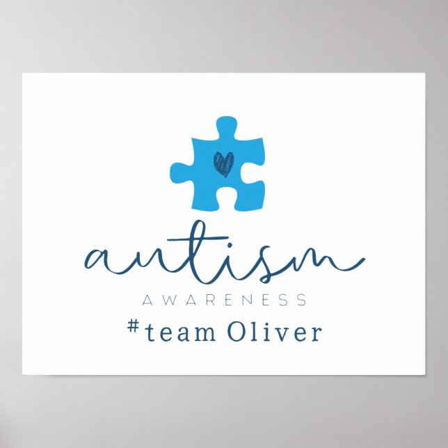 autism awareness blue puzzle piece #team name  poster (Front)