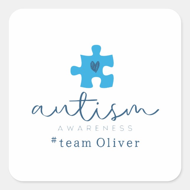 autism awareness blue puzzle piece #team name  square sticker (Front)