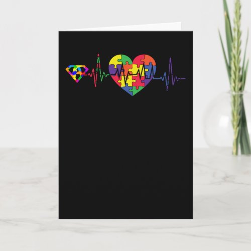 Autism Awareness Blue Ribbon Heart Beat Love Card