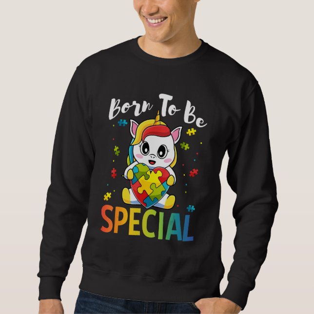 Autism Awareness Born Special Unicorn Puzzle Girls Sweatshirt (Front)