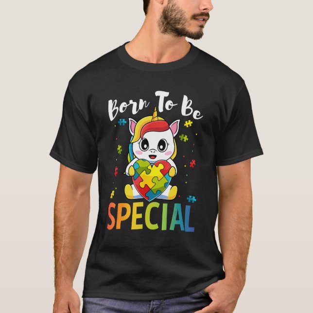 Autism Awareness Born Special Unicorn Puzzle Girls T-Shirt (Front)