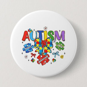 Autism Awareness Bow Coquette Puzzle Piece Neuro Button