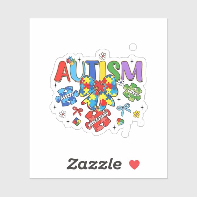 Autism Awareness Bow Coquette Puzzle Piece Neuro  Sticker (Sheet)