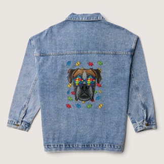 Autism Awareness Boxer Puzzle Sunglasses Autistic  Denim Jacket