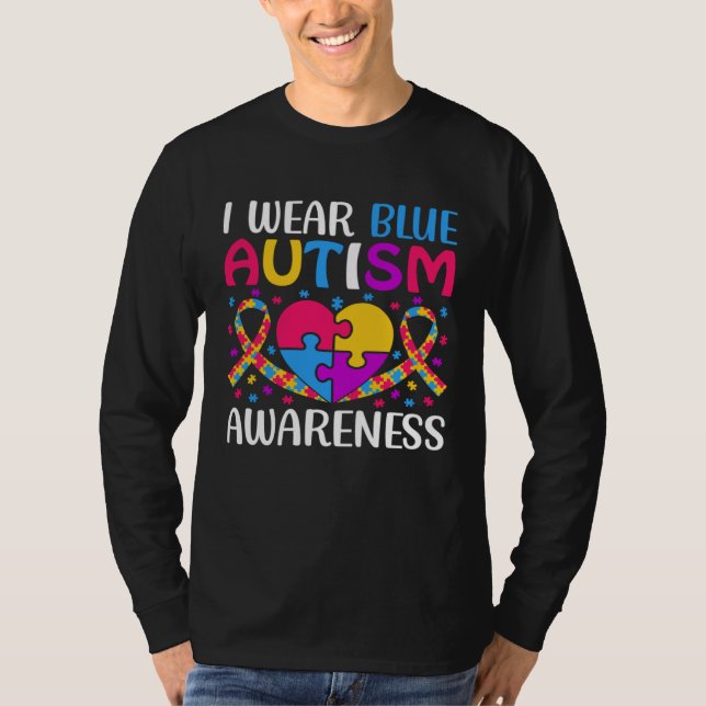 Autism Awareness Boys Girls I Wear Blue ASD Puzzle T-Shirt (Front)