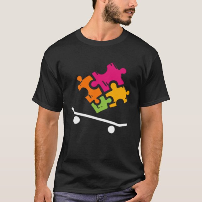 Autism Awareness Boys Girls Puzzle Piece Skateboar T-Shirt (Front)