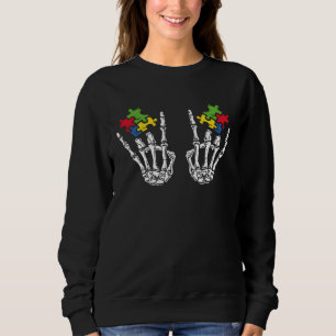Autism Awareness Boys Girls Skeleton Rock Hand Puz Sweatshirt