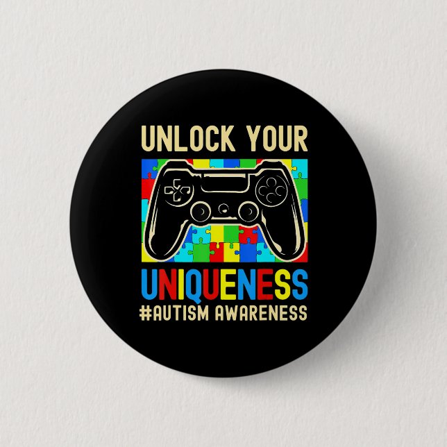 Autism Awareness Boys Girls Video Game Controller  Button (Front)