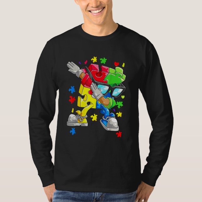 Autism Awareness Boys Kids Dabbing Puzzle Piece Su T-Shirt (Front)