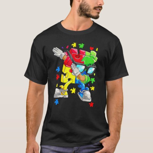 Autism Awareness Boys Kids Dabbing Puzzle Piece Su T-Shirt