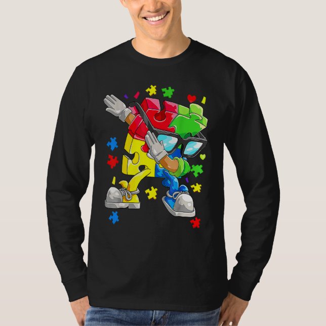 Autism Awareness Boys Kids Dabbing Puzzle Piece Su T-Shirt (Front)