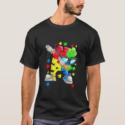 Autism Awareness Boys Kids Dabbing Puzzle Piece Su T_Shirt