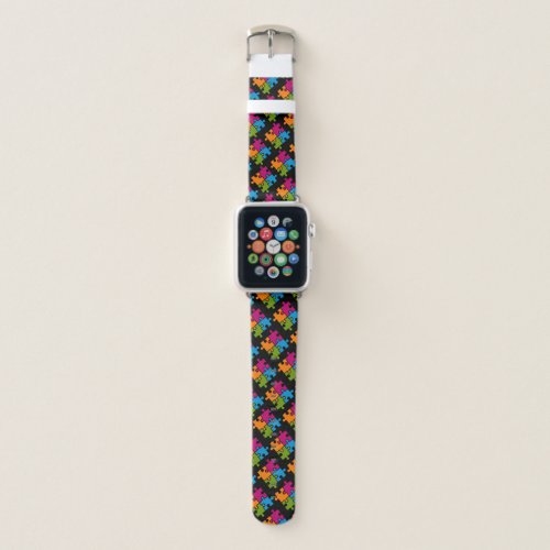 Autism Awareness Bright Support Puzzle Piece BLACK Apple Watch Band