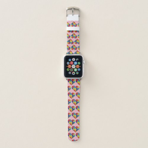 Autism Awareness Bright Support Puzzle Piece HEART Apple Watch Band