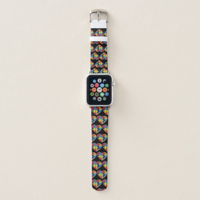 Autism Awareness Bright Support Puzzle Piece HEART Apple Watch Band (Front)