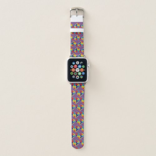 Autism Awareness Bright Support Puzzle Piece HEART Apple Watch Band