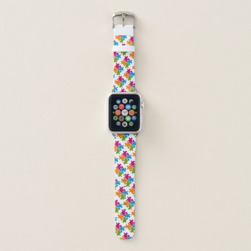 Autism Awareness Bright Support Puzzle Piece WHITE Apple Watch Band