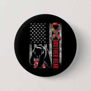 Autism Awareness Brother Bear American Flag Autism Button