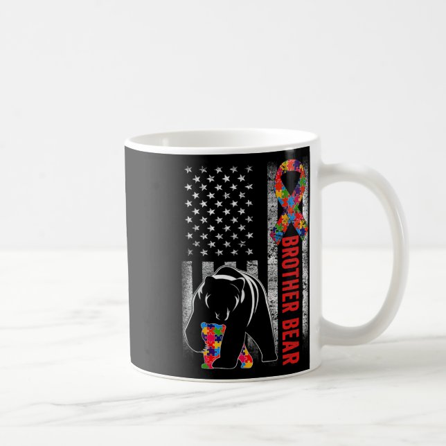 Autism Awareness Brother Bear American Flag Autism Coffee Mug (Right)