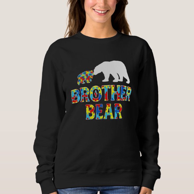 Autism Awareness Brother Bear Puzzle Support Autis Sweatshirt (Front)
