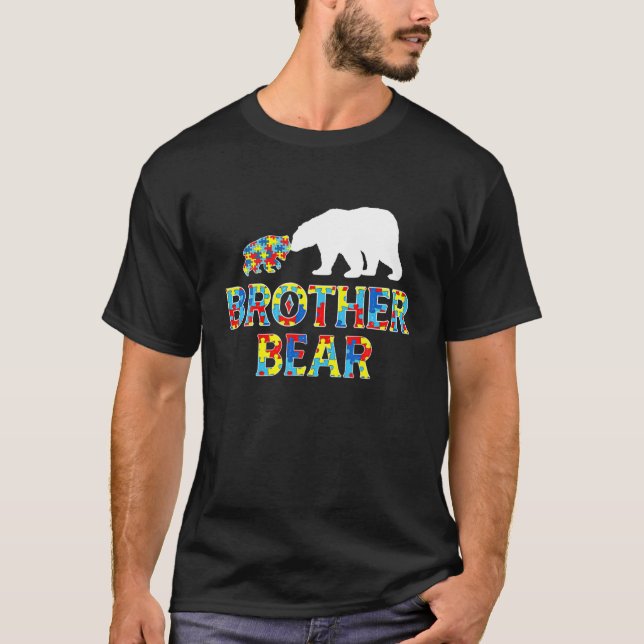 Autism Awareness Brother Bear Puzzle Support Autis T-Shirt (Front)