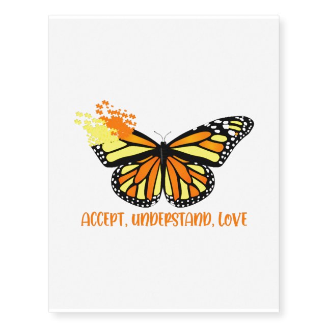 Autism Awareness Butterfly Accept Understand Love Temporary Tattoos (Front)