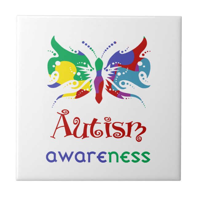 Autism Awareness Butterfly Ceramic Tile (Front)