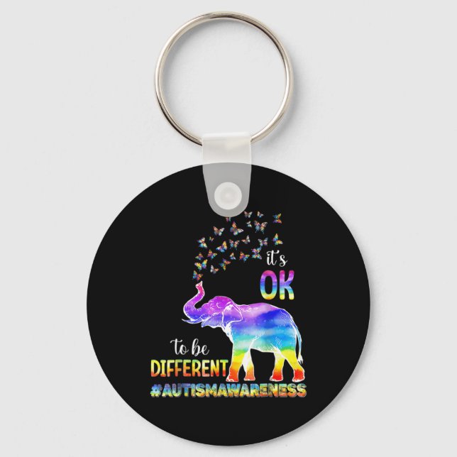 Autism Awareness Butterfly Elephant It's Ok To Be  Keychain (Front)