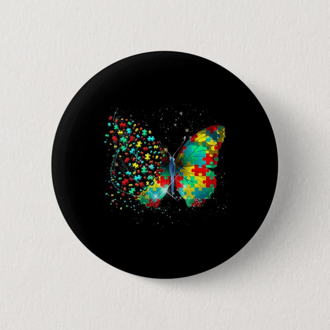 Autism Awareness Butterfly Peace Lover Gift Men Wo Button (Front)