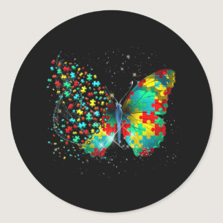 Autism Awareness Butterfly Peace Lover Gift Men Wo Classic Round Sticker