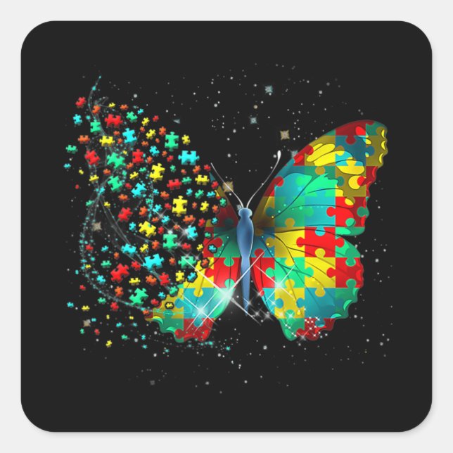 Autism Awareness Butterfly Peace Lover Gift Men Wo Square Sticker (Front)