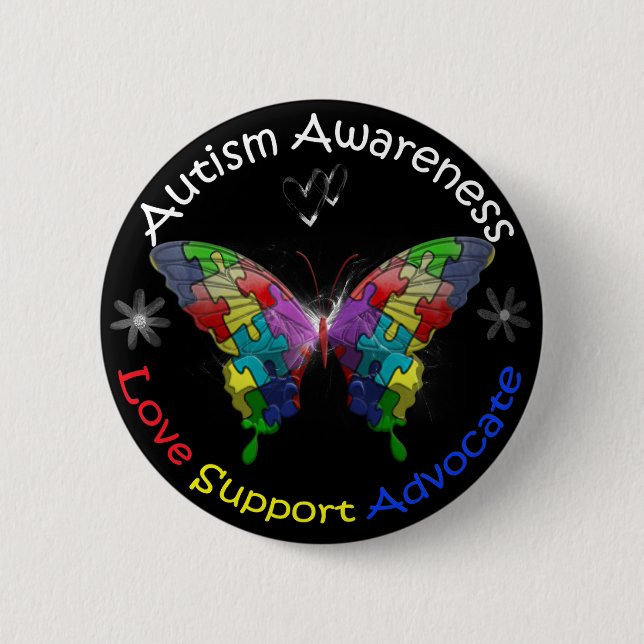 Autism Awareness Butterfly Pinback Button (Front)