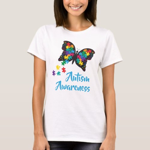 Autism Awareness Butterfly Puzzle Pattern T_Shirt