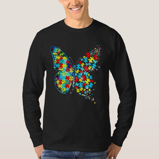 Autism Awareness Butterfly Puzzle Piece Autism Sup T-Shirt (Front)