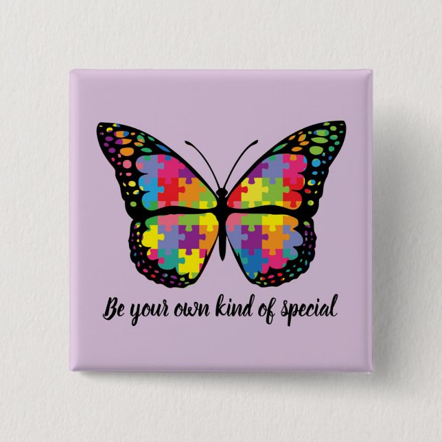 Autism Awareness Butterfly Puzzle Piece Pinback Button (Front)