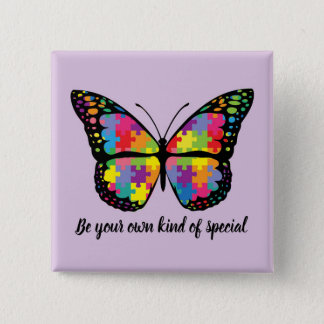 Autism Awareness Butterfly Puzzle Piece Pinback Button