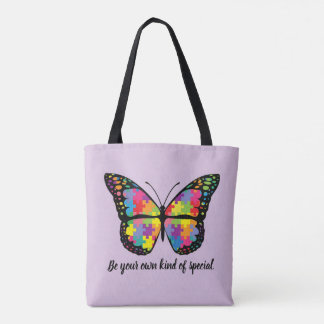 Autism Awareness Butterfly Puzzle Piece Tote Bag