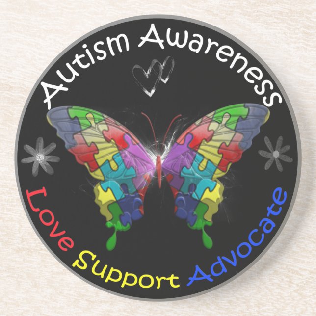 Autism Awareness Butterfly Sandstone Coaster (Front)