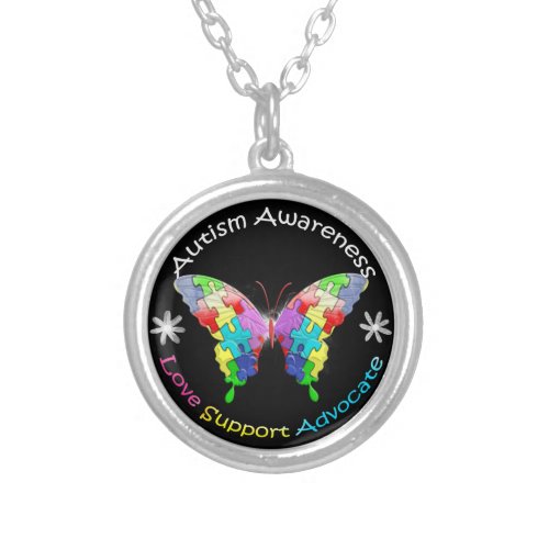 Autism Awareness Butterfly Silver Plated Necklace
