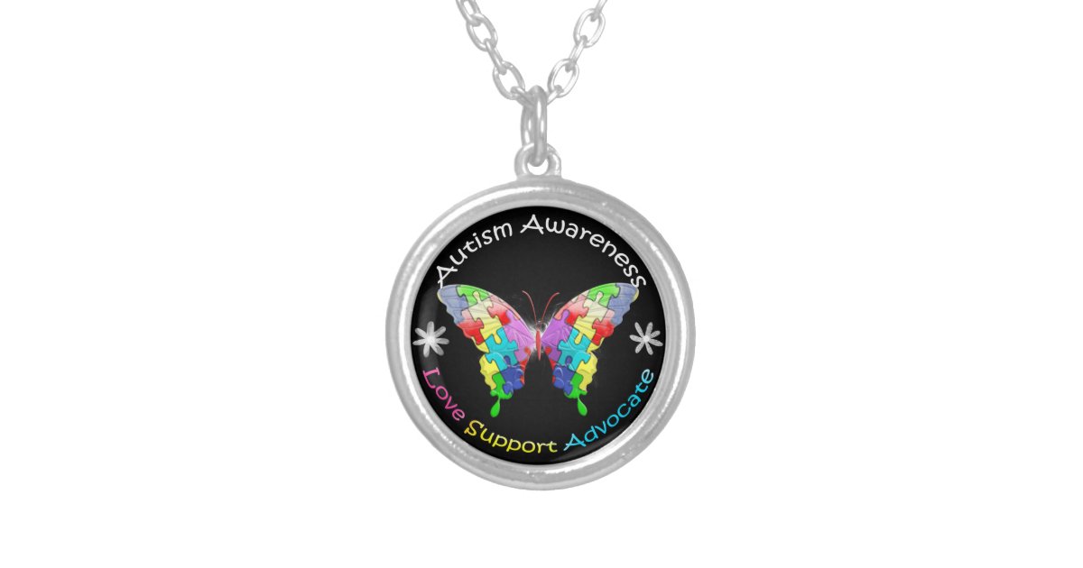 Autism Awareness Butterfly Silver Plated Necklace | Zazzle